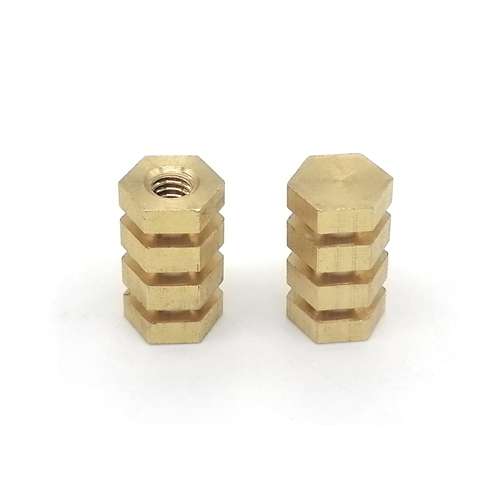 機加工非標數(shù)控8×15車削件六角銅嵌件黃銅嵌入件
